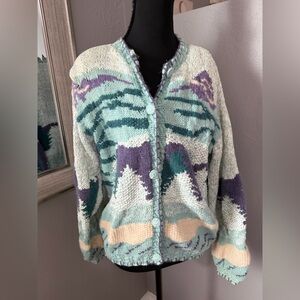 VTG Heirlooms Hand Knit Wool Blend Cottagecore Grannycore Cardigan Large.
